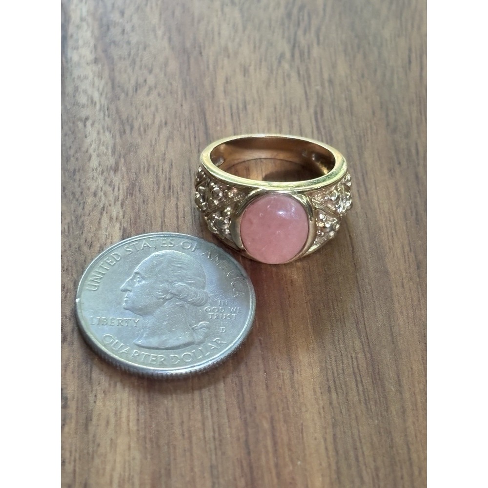 Vtg Sterling Silver Gold Plated Rhodochrosite Pebbled Ring Sz 7 6.8 gms - Picture 7 of 7